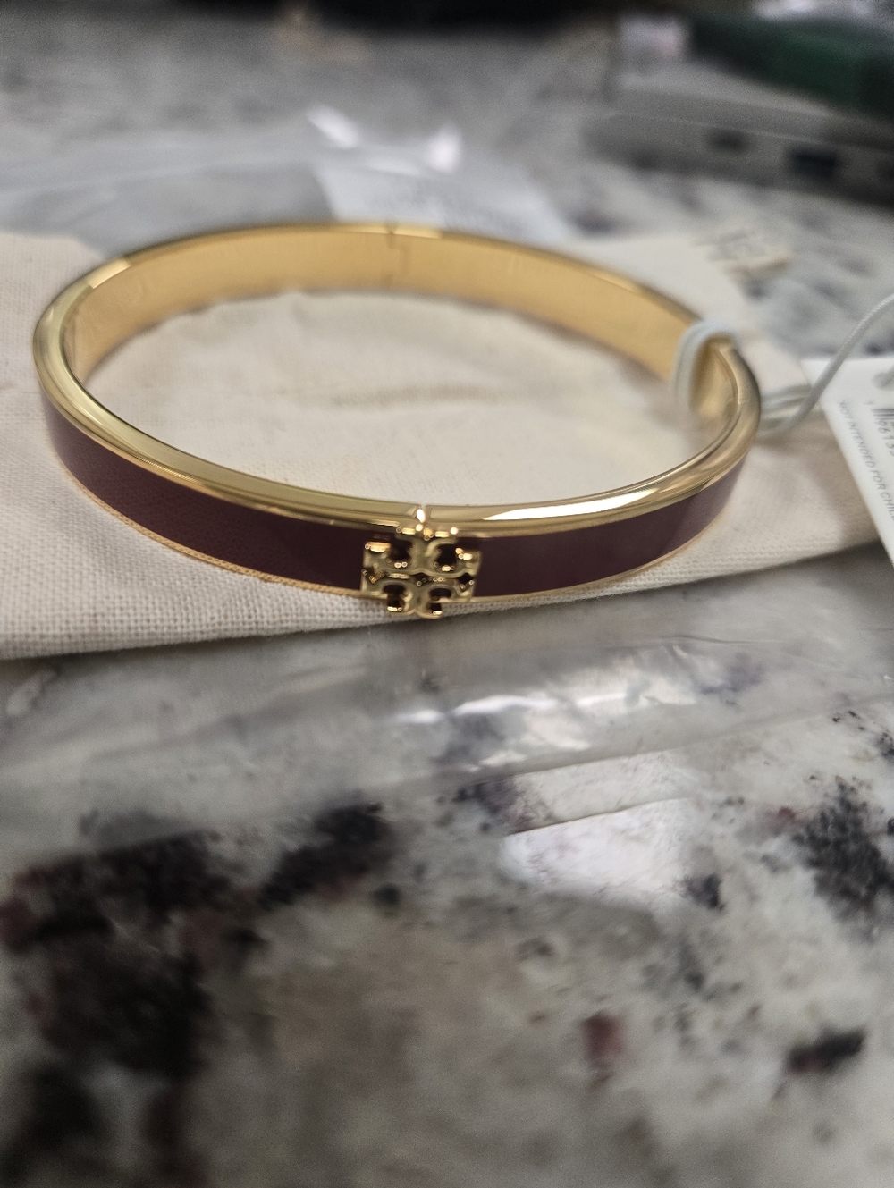 Tory Burch Kira Red & Gold Enamel Logo Hinged Bangle Bracelet